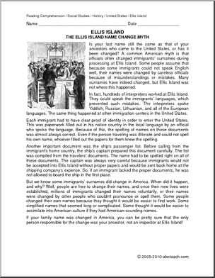 Comprehension: Ellis Island 6; The Name Change Myth (upper el/middle)