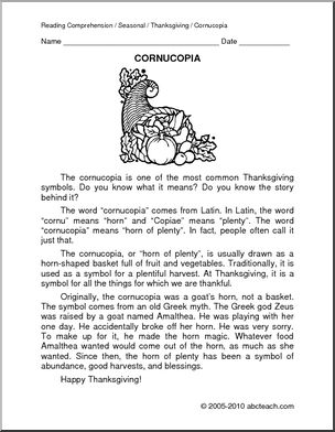 Reading Comprehension: Cornucopia (primary/ elem)