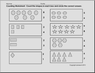 Counting Shapes – grayscale (pre-k/primary) Worksheet