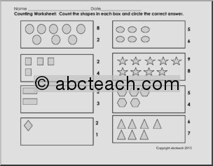 Counting Shapes – grayscale (pre-k/primary) Worksheet
