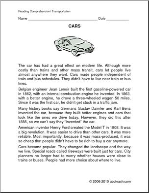 Comprehension: Cars (primary)