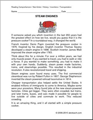 Comprehension: Steam Engine (elem / upper el)