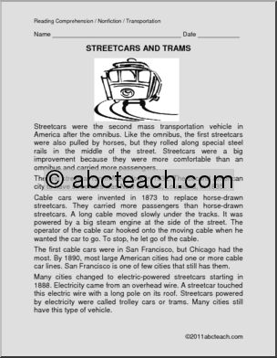 Comprehension: Streetcars & Trams (elem)