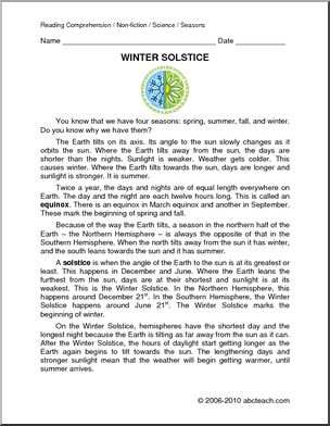 Comprehension: Science; Winter Solstice (elem )