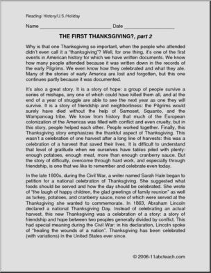 Comprehension: The History of Thanksgiving (upper elem/middle)