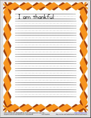 Writing Prompt: I am thankful (3-ruled lines)