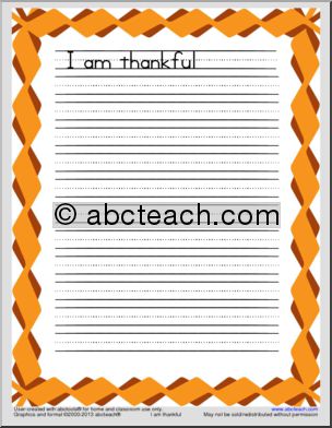Writing Prompt: I am thankful (3-ruled lines)