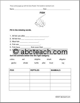 Early Reader: Fish Activity Pages (primary/elem)