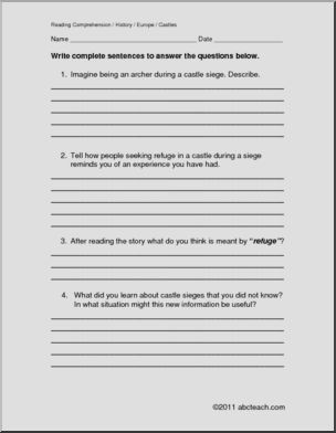 Comprehension: Medieval Castles (upper elem) | Abcteach