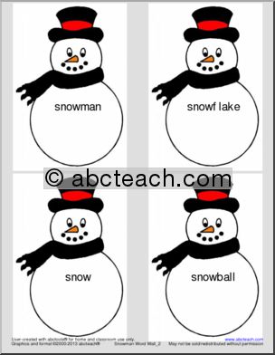 Snowman Word Wall/Matching Game (four per page)