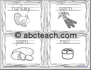 Thanksgiving: Handwriting and Spelling Flashcards (b/w)