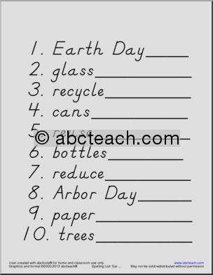 Earth Day: Word List- (larger font0