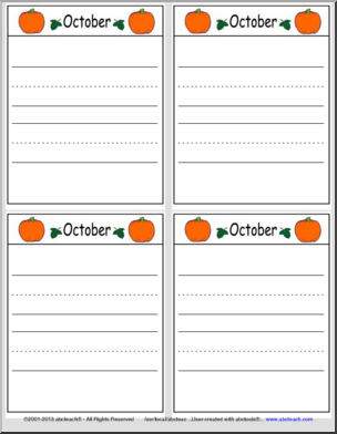 Note Pad: October Pumpkins with Primary Lines