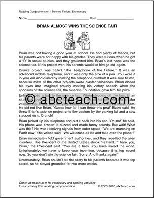 Fiction: Brian Almost Wins the Science Fair  (elem/upper el)