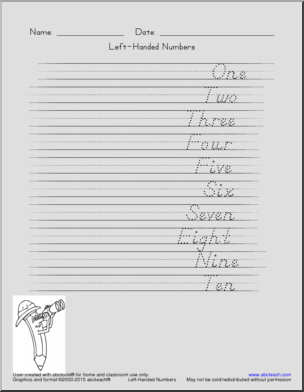 Handwriting Practice: Left-Handed Numbers (1-10)