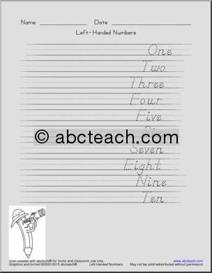 Handwriting Practice: Left-Handed Numbers (1-10)