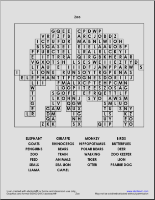 Zoo Animals Word Search