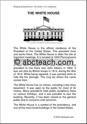 Comprehension: U.S. Landmark – White House (elem/upper elem)