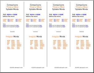 Comparative Words, Three Syllable and Irregular (ESL) Bookmarks
