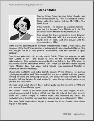 Biography: Indira Gandhi (upper elem/middle)