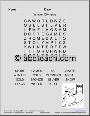 Word Search: Winter Olympics (easy)