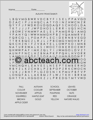 Word Search: Autumn Vocabulary