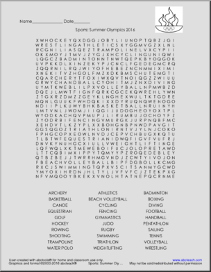Word Search: 2016 Summer Olympics – Sports