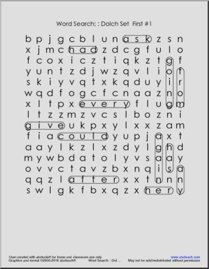 Dolch Set (1st grade)’ Word Search