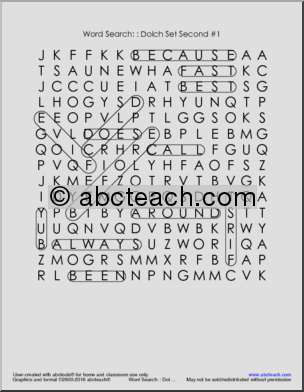 Dolch Set (2nd grade)’ Word Search