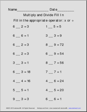 Fill In Operators Multiply and Divide