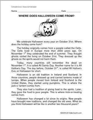 Comprehension: History of Halloween (elementary)