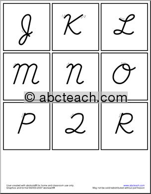 Flashcards: Cursive Letters with Arrows (DN-style font)