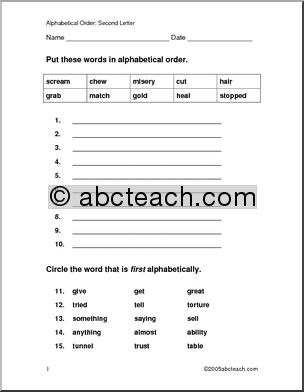 ABC Order – 2nd letter – Part 4 of 5
