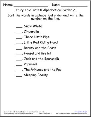 Fairy Tale Titles (number) ABC Order