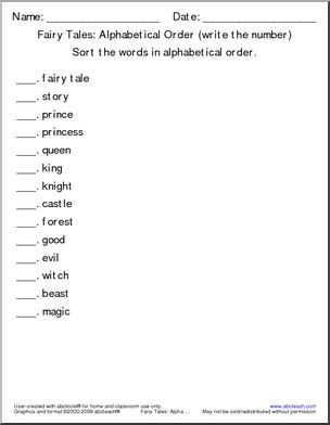 Fairy Tale Words (number) ABC Order