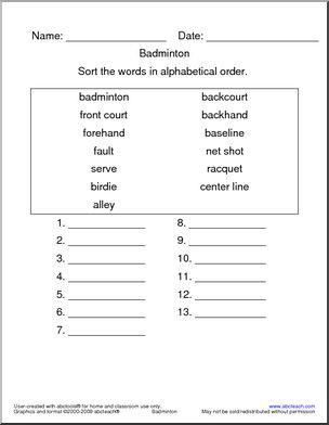 Badminton Terminology ABC Order