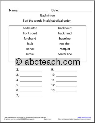 Badminton Terminology ABC Order