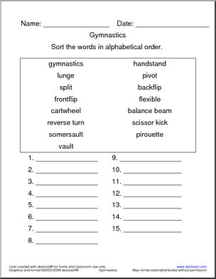 Gymnastics Terminology ABC Order