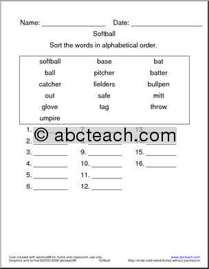 Softball Terminology ABC Order