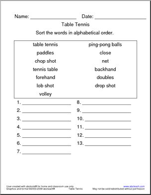 Table Tennis Terminology ABC Order