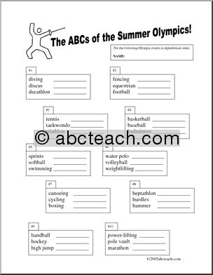 Summer Olympics (primary/elem) ABC Order
