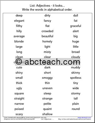 Adjectives Alphabetical Sorting Worksheet – It Looks – Vocabulary