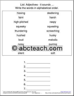 Adjectives Alphabetical Sorting Worksheet – It Sounds – Vocabulary