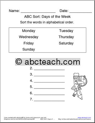 Days of the Week ABC Sort