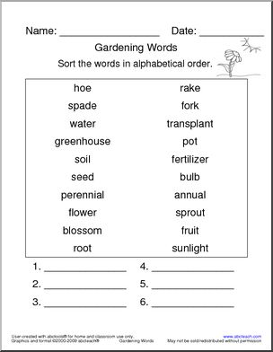 ABC Sort: Gardening Vocabulary
