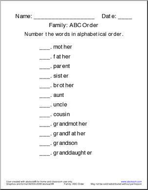 Family (number) ABC Order