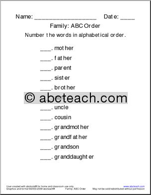 Family (number) ABC Order