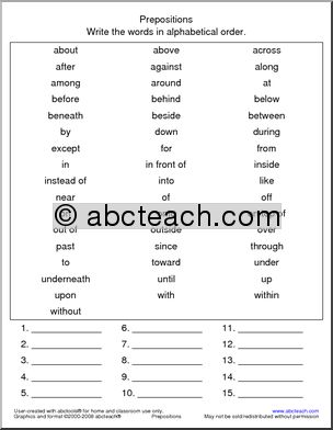 Prepositions ABC Sort