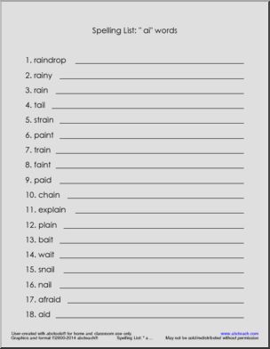 Spelling List: ‘ai’ words (upper elem)