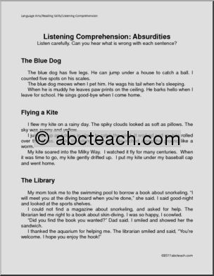Listening; Absurdities (primary) Comprehension